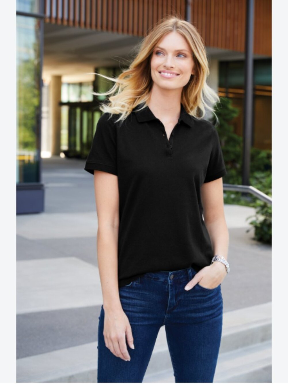 Port Authority Black EZCotton Short Sleeve Polo XS